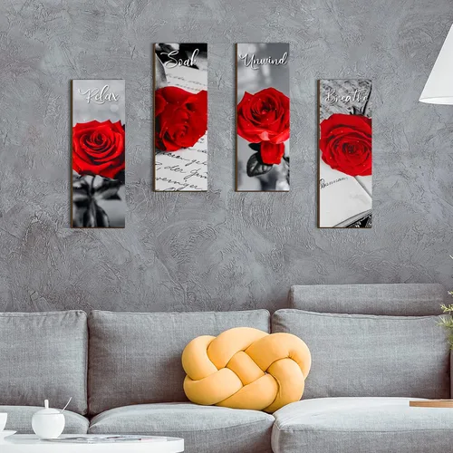 Vista 7 de Juego de 4 decoraciones de pared de baño con rosas rojas, decoración de baño, decoración de baño, decoración de pared de granja, placa de madera