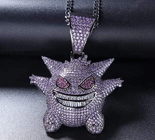 Vista 5 de Starryinter Collar con dije de gengar azul o morado con burbujas de Hip Hop Metal Diamantes de imitación