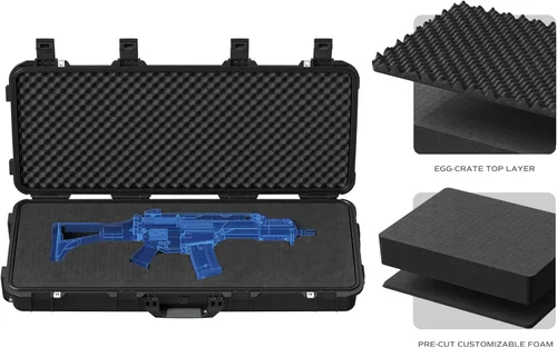 Vista 3 de RPNB Funda para rifle táctico, funda rígida para todo tipo de clima con ruedas y espuma cúbica totalmente personalizable, funda rígida impermeable