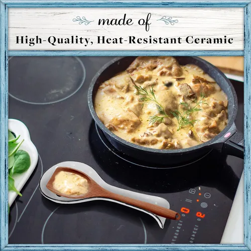 Vista 5 de Home Acre Designs - Reposacucharas para cocina de cerámica en color blanco y negro, decoración moderna de primer nivel, estilo granja