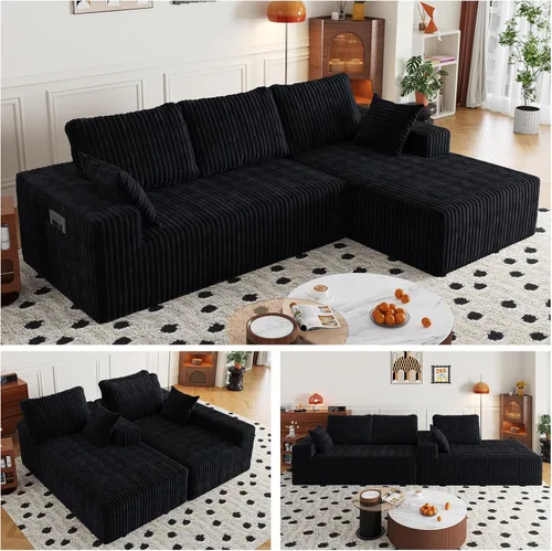 Vista 14 de L Shapes Boneless Cloud Couches for Living Room 4-Seat Modular Sectional Couch with Chaise Lounge, Comfy Flannel Fabric Sofa, Including Pillow and