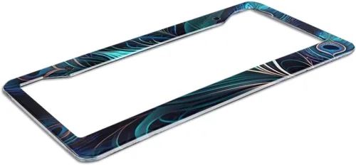 Vista 3 de 2 piezas de marco de matrícula de aluminio para automóvil con agujeros, plumas de pavo real, pavo real fresco