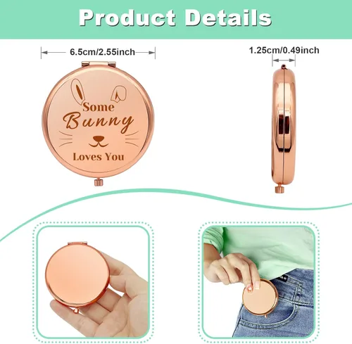 Vista 4 de Regalos de conejo para mujeres, regalo para amantes de los conejos, espejo de maquillaje compacto, regalos temáticos de conejos, ideas de regalo