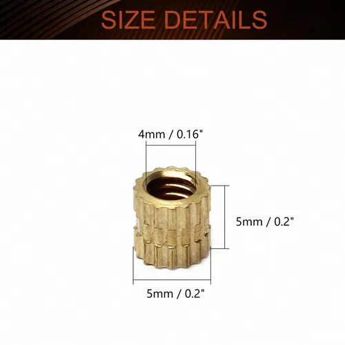 Vista 2 de MroMax Tuercas de inserción moleteadas M4 x 0.197 x 0.197 in (I.DxHxO.D) rosca hembra de latón roscado inserción tuerca de incrustación