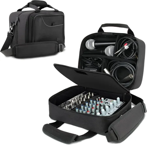 USA Gear Funda para mezclador de DJ, bolsa mezcladora compacta de canales de audio con almacenamiento de accesorios para micrófonos, cables,