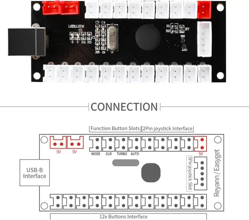 Vista 3 de Easyget 2 Player Zero Delay Generic Game Controller USB a Joystick para MAME y Raspberry Pi 123 RetroPie DIY Proyectos