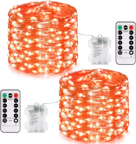 Vista 14 de JMEXSUSS Paquete de 2 luces de hadas de Navidad que funcionan con pilas con control remoto, total 200 LED 66 pies luces de cadena parpadeantes
