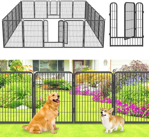 Vista 13 de Valla de jardín con puerta, 22 pies de largo x 32 pulgadas de alto, valla de jardín para patio, 10 paneles para perros sin excavar al aire libre