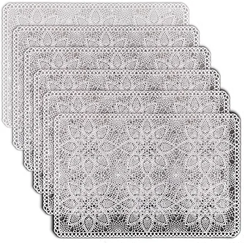 Vista 9 de Juego de 4 manteles individuales rígidos de vinilo de encaje sólido (azul turquesa)