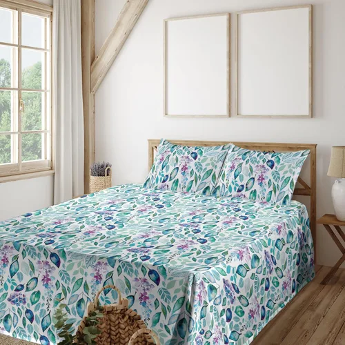 Vista 10 de Ambesonne Forest Sheet Set, Fantasy Jungle Floral Ornaments and Leaves Exotic Print Artwork, Fitted and Flat Sheet with Pillowcases Bedding Accent 4