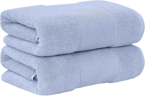 Vista 3 de Modern Threads Juego de 2 Piezas de Sábanas de Baño Extragrandes Air Cloud de Algodón Peinado, Azul