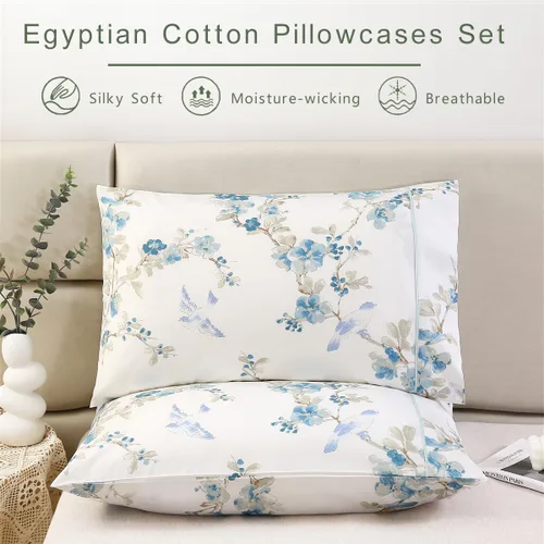 Vista 2 de URBONUR Juego de 2 fundas de almohada 100% algodón con estampado floral, fundas de almohada decorativas de tamaño estándar suaves, transpirables