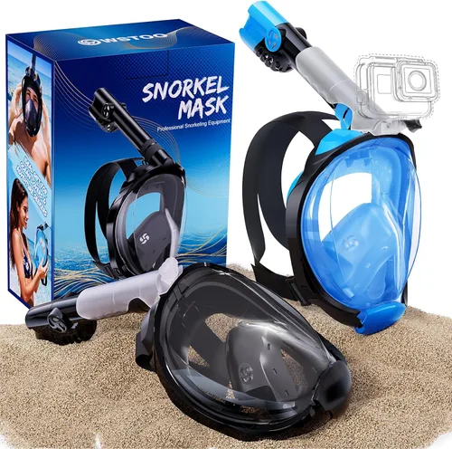 Vista 8 de WSTOO Full Face Snorkel Mask, Dry Top Snorkeling Gear for Adults, 180° Panoramic Foldable Design with Camera Mount, Safe Mouth/Nose Breathing