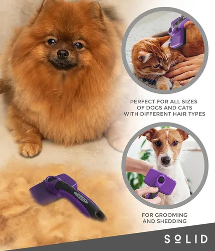 Vista 3 de Pet Slicker Brush - Cepillo para perros y gatos para desprender y asear, cepillos autolimpiantes para perros, gatos y mascotas