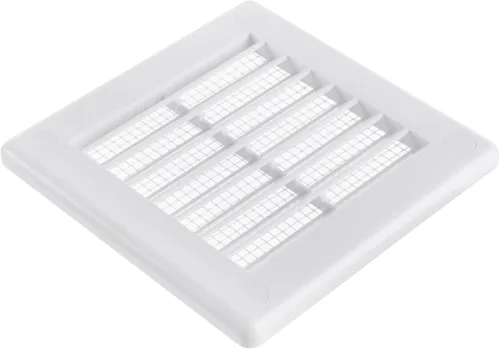 Vista 6 de Medida de apertura de 3'' x 3'' pulgadas / Rejilla externa de ventilación cuadrada blanca con malla protectora - Registro de plástico ligero