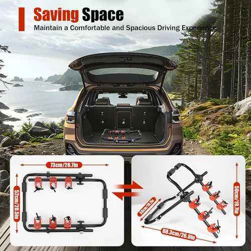 Vista 4 de Soporte de enganche de bicicleta para automóviles, portabicicletas montado en el maletero de bicicleta, soporte para maletero de 3 bicicletas, gran