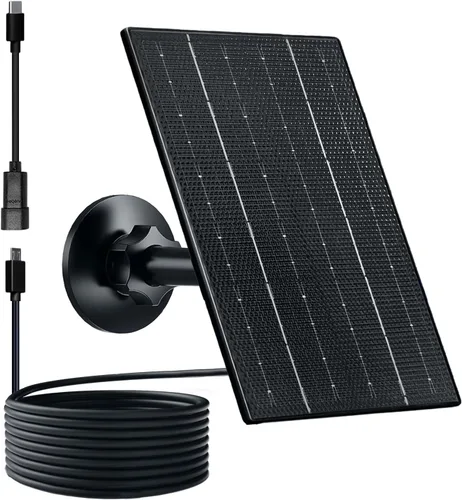 Zivif Panel solar de 4 W para cámaras de seguridad, cargador solar de 5 V con puertos micro USB/USB-C, impermeable IP65, montaje ajustable de 360° y