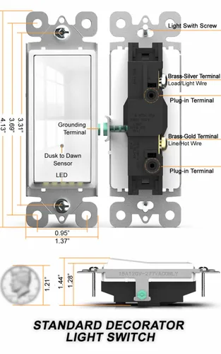 Vista 10 de SOZULAMP - Paquete de 2 interruptores de luz iluminados, interruptor de pared de un solo polo con luz nocturna, 15 A 120/277 V, 3 cables, tornillo