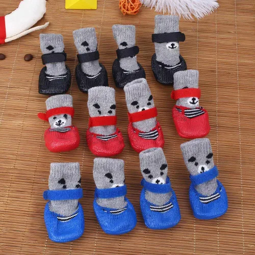 Vista 3 de Zapatos calcetines para perro y gato, con suela ajustable, impermeable, transpirable y antideslizante, para todo tipo de clima, protege las patas