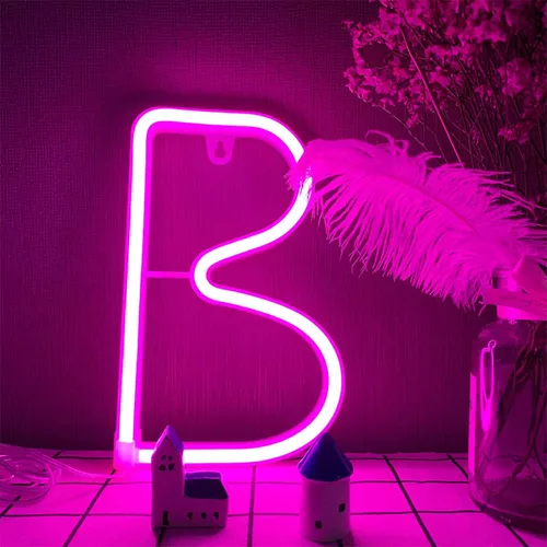 Letras de neón rosadas, letreros LED que funcionan con pilas, luces LED del alfabeto, letrero de marquesina, letras decorativas de marquesina, luces