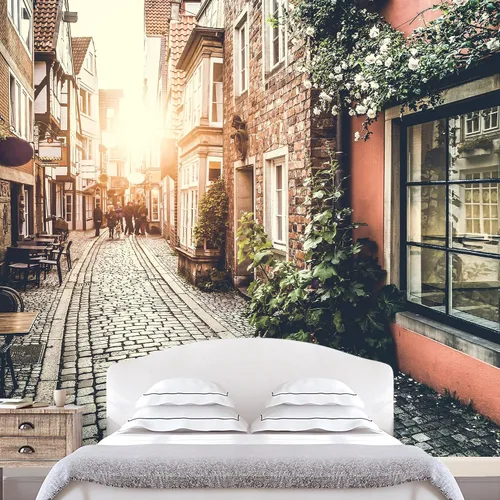wall26 - Ciudad Vieja de Europa al atardecer con efecto de filtro retro vintage - Mural de pared extraíble | Papel pintado autoadhesivo grande Obra