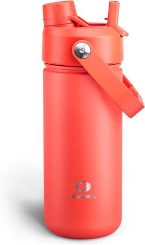 Vista 101 de Botella de agua aislada para niños con popote, botella de agua de acero inoxidable de 12 onzas con boquilla doble, a prueba de fugas, sin BPA, al