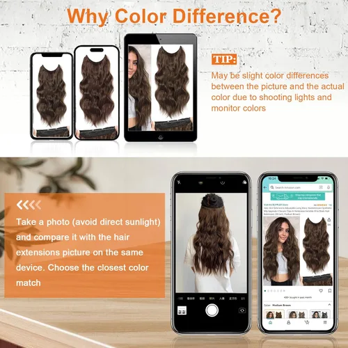 Vista 2 de Extensiones de cabello tipo halo de 20 pulgadas, extensiones de cabello con alambre invisible ajustable, largo, ondulado, sintético, mejorado, 4