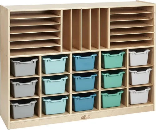 Vista 19 de Estantería de almacenamiento con varios compartimentos hecha de madera de abedul, marca ECR4Kids, 1