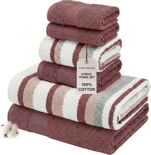 Vista 18 de Modern Threads Juego de toallas de 6 piezas, 100% algodón, de secado rápido, ultra absorbentes, incluye 2 toallas de baño, 2 manos y 2 paños Salvia