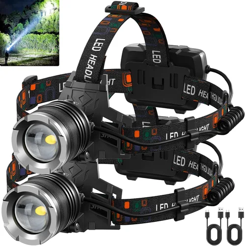 NJ FOREVER - Linterna frontal LED recargable, 3000 lúmenes, súper brillante, con 5 modos, ajustable a 90°, recargable por USB, impermeable,