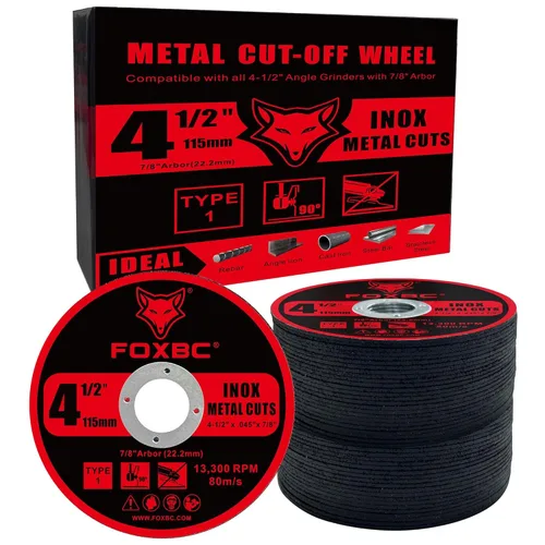 FOXBC Discos de rueda de corte de 4-1/2 pulgadas para amoladora angular, corte para metal y acero inoxidable, 4-1/2 pulgadas x 0.045 pulgadas x 7/8