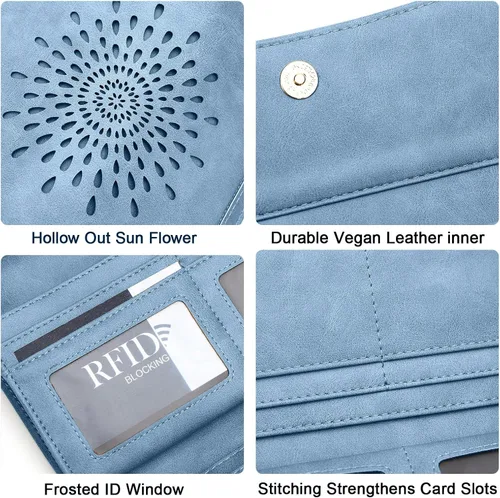 Vista 51 de Aphison - Cartera larga de cuero suave RFID para mujer, con caja de regalo