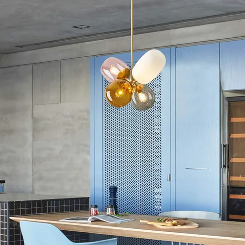 YIYIBYUS Lámpara de bola de vidrio de colores moderna LED colgante luz de moda cerca de techo lámparas para comedor dormitorio sala de estar