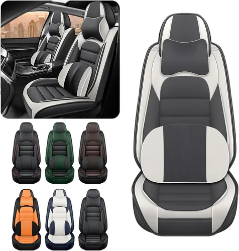 Vista 2 de Fundas de asiento de automóvil de lujo, impermeables, suaves, transpirables, de piel sintética, con bolsillos de almacenamiento, se adapta al 95%