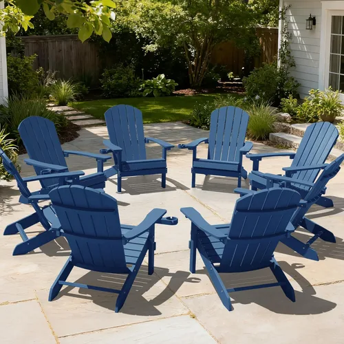 Vista 60 de YEFU Silla Adirondack de plástico resistente a la intemperie, sillas de patio con instalación fácil en 5 pasos, se ve exactamente como madera real