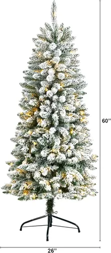 Vista 2 de Nearly Natural Árbol de Navidad artificial de abeto de Montreal delgado de 5 pies con 150 luces LED blancas cálidas y 491 ramas flexibles