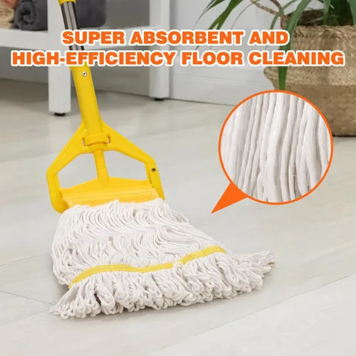 Vista 2 de Trapeador húmedo industrial resistente con mango largo de 48 pulgadas, mopas comerciales húmedas de algodón para limpieza de pisos, hogar, cocina
