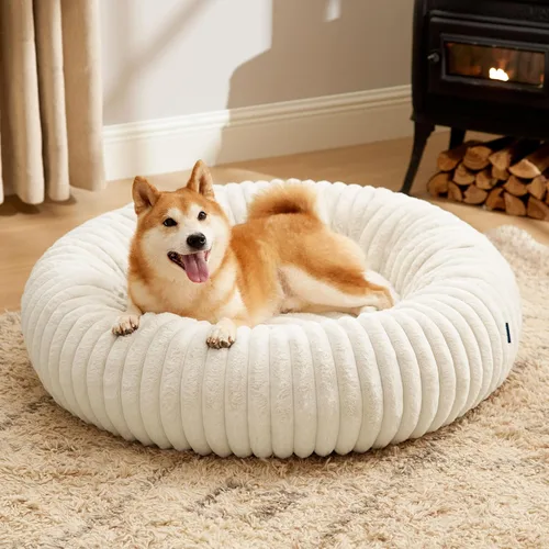 Vista 8 de Bedsure ComfyFleece™ Cama para perros pequeños en forma de dona, camas para perros pequeños con forro polar de pana y parte inferior antideslizante