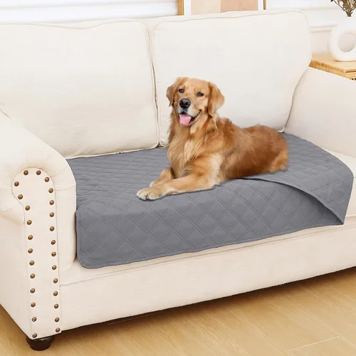Vista 108 de Smiry Funda impermeable para cama de mascota, suave y lavable, para muebles, cama, sofá, reversible, a cuadros (30 x 53 pulgadas, color beige/beige)