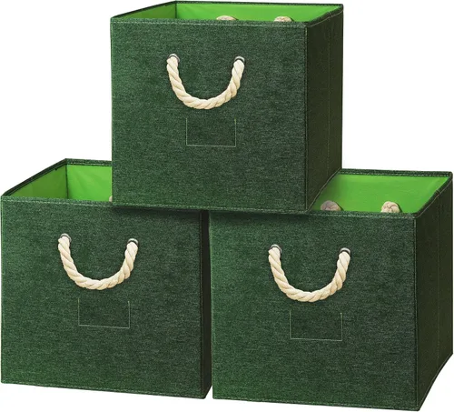 Vista 10 de SIMPLE HOUSEWARE Cubo de almacenamiento de 13 pulgadas con asas trenzadas, paquete de 3, color beige