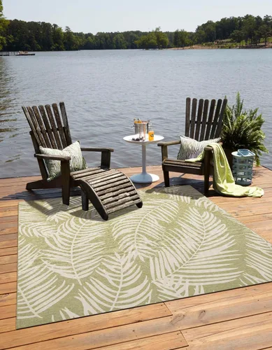Vista 23 de Unique Loom - Tapete de la colección Outdoor Botanical, diseño de palmera (4.1 pies x 6.1 pies, rectangular, color azul/azul marino)