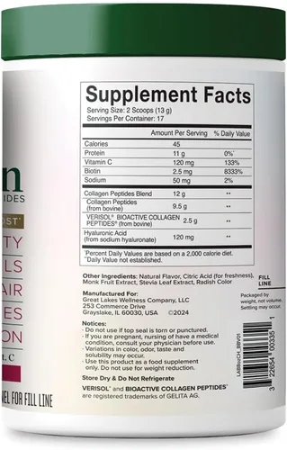 Vista 3 de Great Lakes Wellness Beauty Boost Advanced - Péptidos de colágeno en polvo con ácido hialurónico, biotina, vitamina C, elasticidad e hidratación