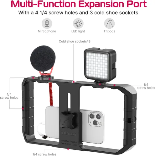 Vista 3 de ULANZI U Rig Pro - Soporte de video para teléfono inteligente, estuche para vlogging de cine, empuñadura estabilizadora de video para teléfono