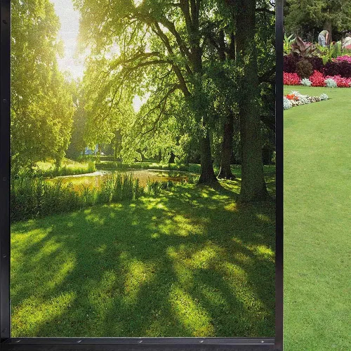 Vista 22 de Película decorativa de privacidad para ventana, control de calor, bloqueo solar, protección UV, diseño de bosque de abedul, adherencia estática