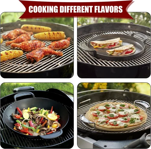 Vista 6 de Rejilla de cocina con bisagras de acero inoxidable, sistema de barbacoa gourmet para parrillas Weber de carbón de 22 pulgadas con elevador