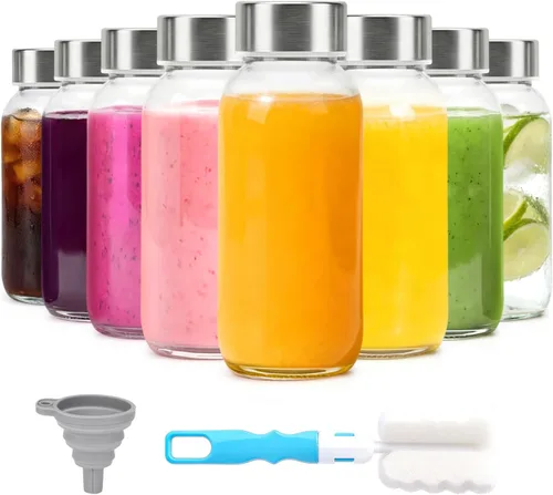 Vista 15 de Luxfuel Botellas de vidrio transparente con tapas de 18 onzas, botellas de agua de vidrio reutilizables con tapa de acero inoxidable para jugos