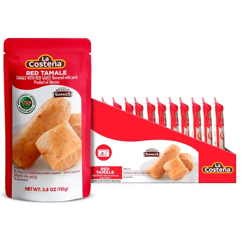 La Costeña Tamales Rojos | Sabor de cerdo | Apto para microondas | No requiere refrigeración, 3.8 onzas (paquete de 12)