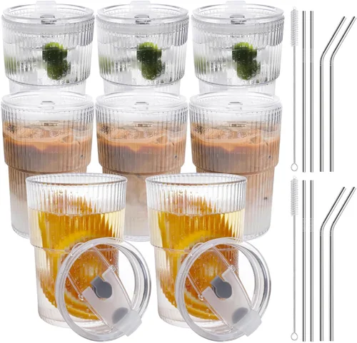 Vista 11 de Juego de 2 tazas de café helado con tapas y pajitas, vasos de plástico irrompibles de 16 onzas para bebidas reutilizables vaso de café helado