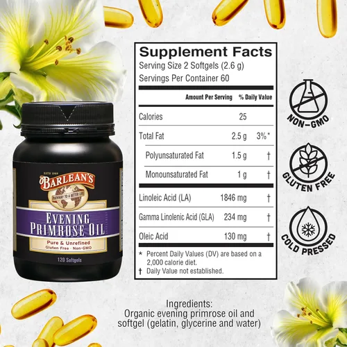 Vista 6 de Barlean's Organic Oils 120 cápsulas de gel de aceite orgánico prímula nocturna de 1300 mg Ea Botella, 93535, 120, 1, 1