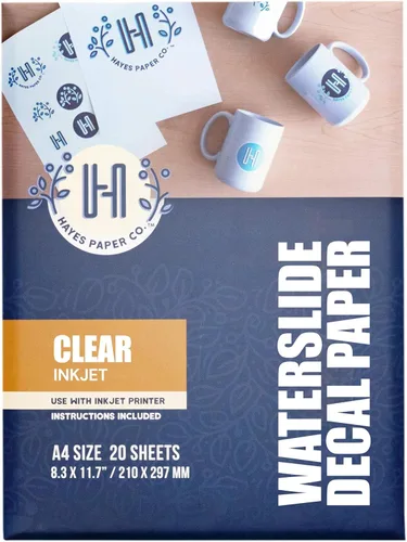 Vista 6 de Hayes Waterslide - Papel de calcomanía deslizable para impresoras de inyección de tinta 10 hojas transparentes A4 (8.25x11.7") Secado rápido